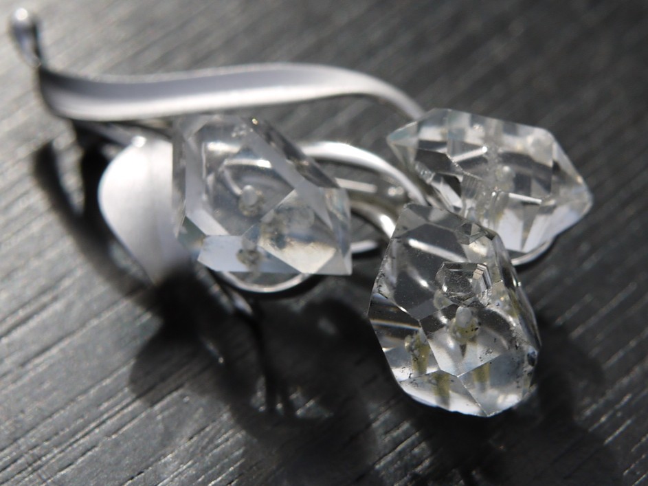 ハーキマーダイヤモンド(水晶)ブローチ・ペンダント　米国・NY州産　シルバー925